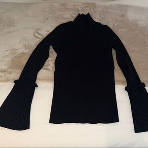 Woman’s Black mock turtleneck long bell sleeve sweater rayon nylon size S EUC